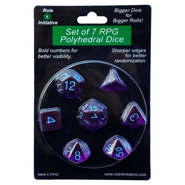 Translucent Poly Dice - Dark Purple w/ Light Blue Numbers (7)