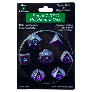 Translucent Poly Dice - Dark Purple w/ Light Blue Numbers (7)