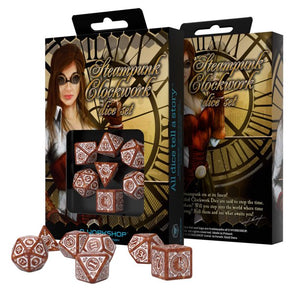 RPG Dice Set - Steampunk Clockwork: Caramel & White (7)