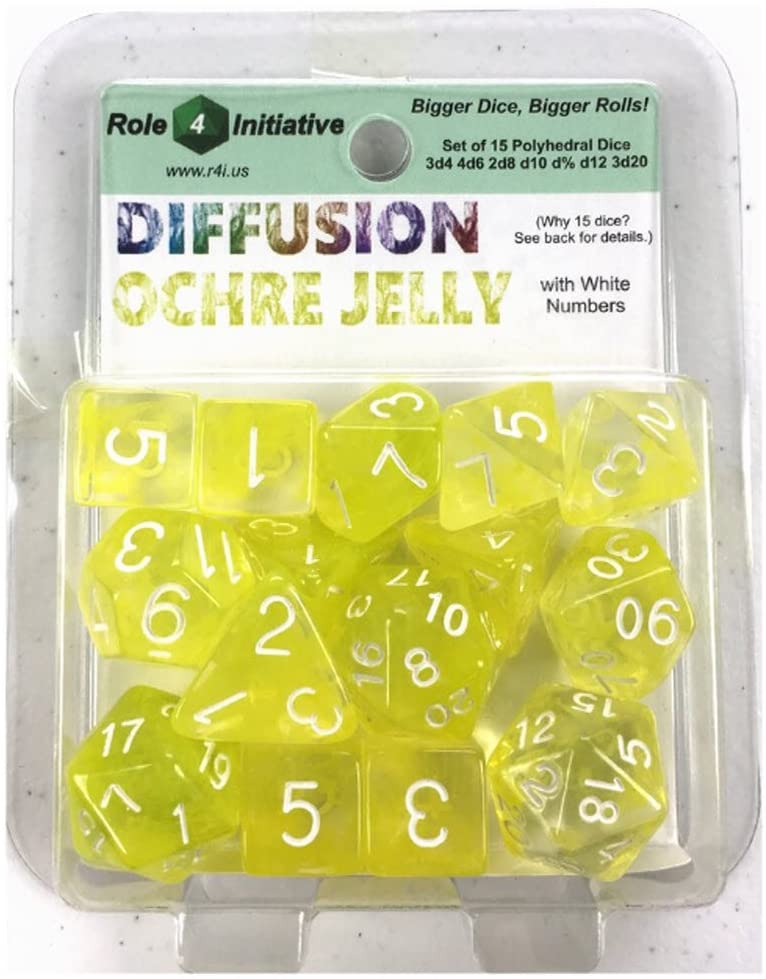 Diffusion Poly Dice - Ochre Jelly w/ White Numbers (7)