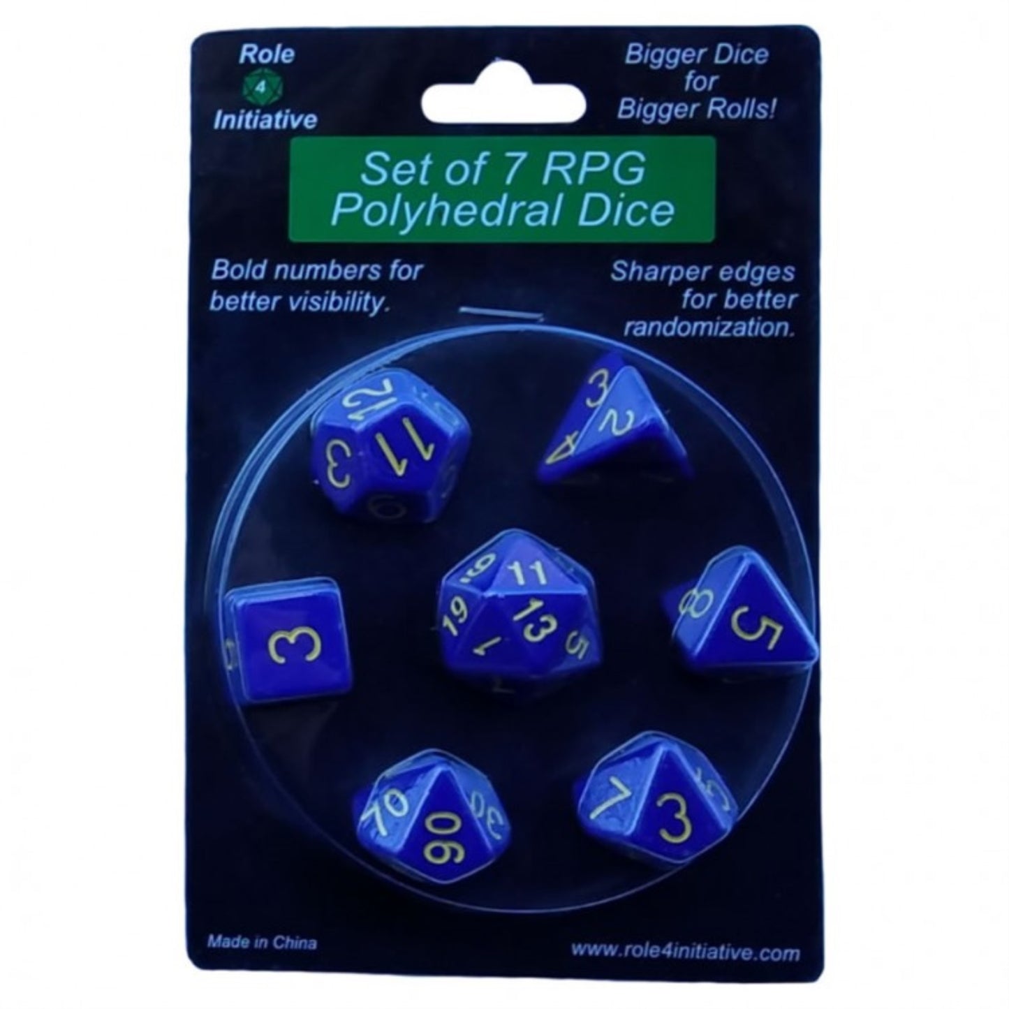 Opaque Poly DIce - Dark Blue w/ Gold Numbers (7)