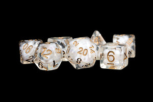 Pearl: 16mm Resin Poly Dice Set - Clear w/ Copper Numbers (7)
