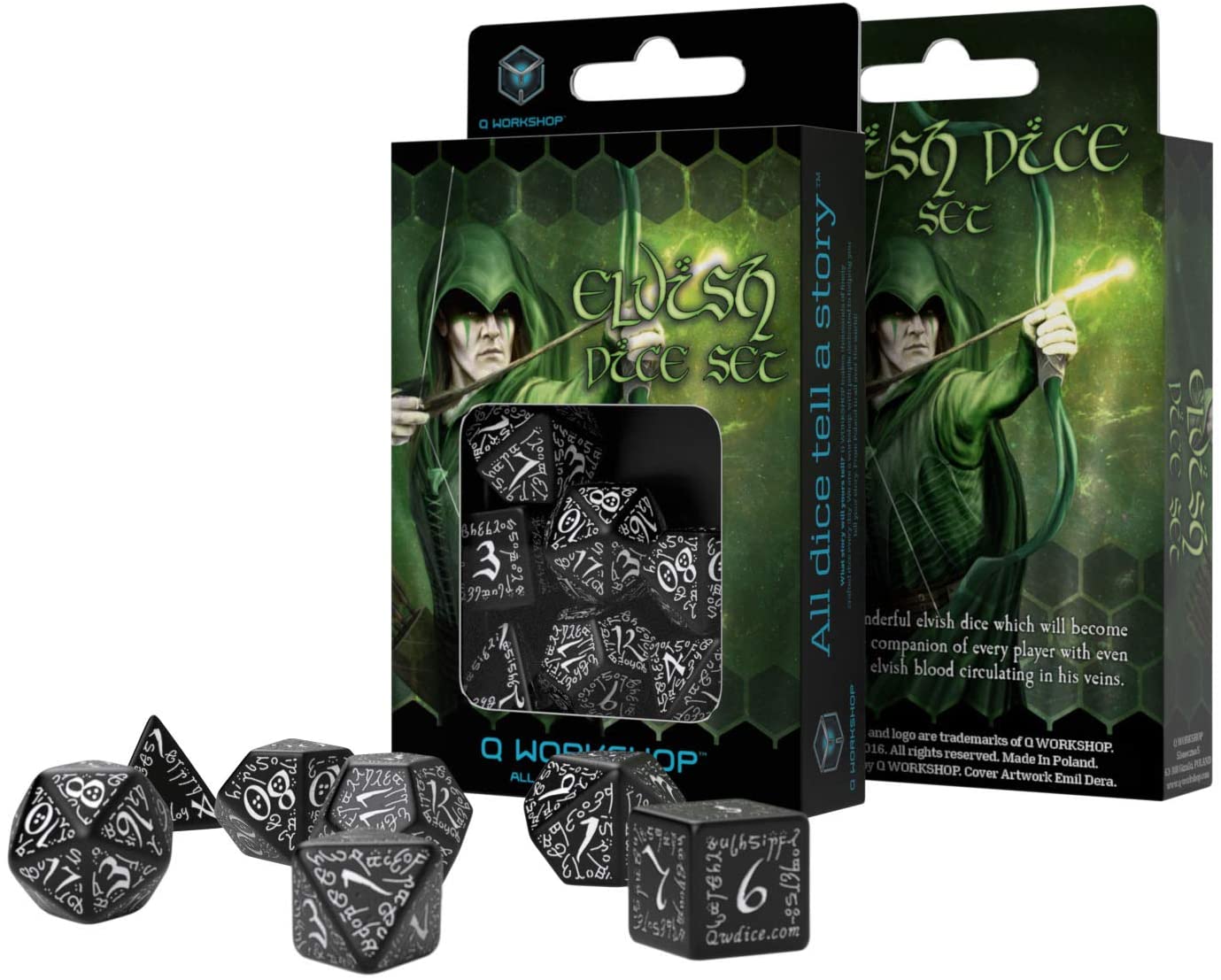 RPG Dice Set - Elvish: Black & White (7)