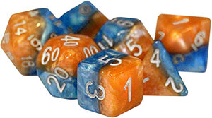 Halfsies Dice: Poly - Fire & Ice w/ Upgraded Case (7)