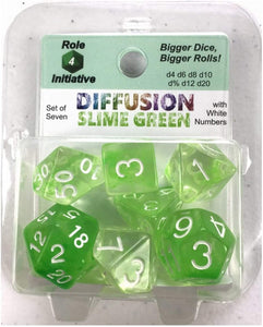 Diffusion Poly Dice - Slime Green w/ White Numbers (7)