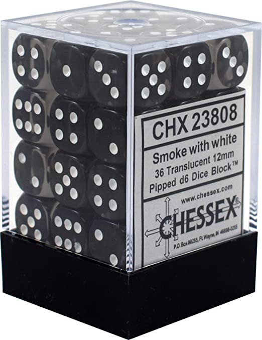 Translucent: 12mm D6 - Smoke/White (36)