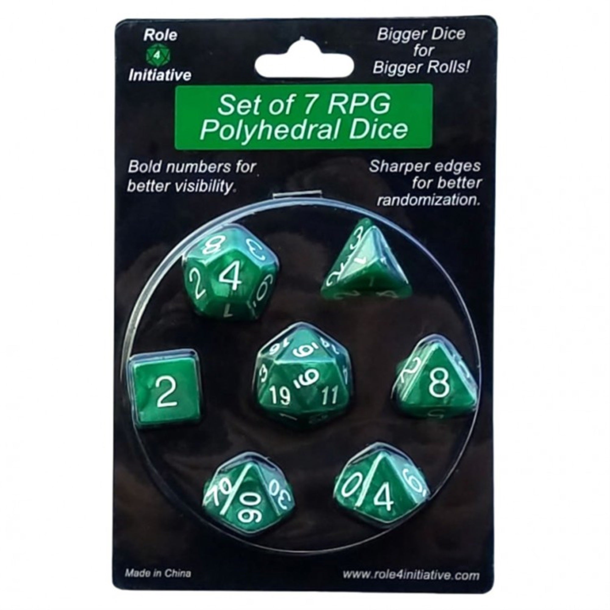 Marble Poly Dice - Green w/ White Numbers (7)