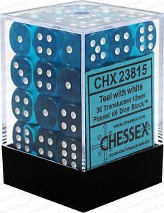 Translucent: 12mm D6 - Teal/White (36)