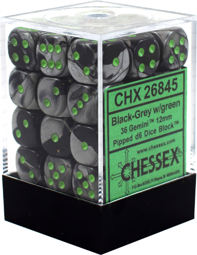 Gemini: 12mm D6 - Black Gray/Green (36)
