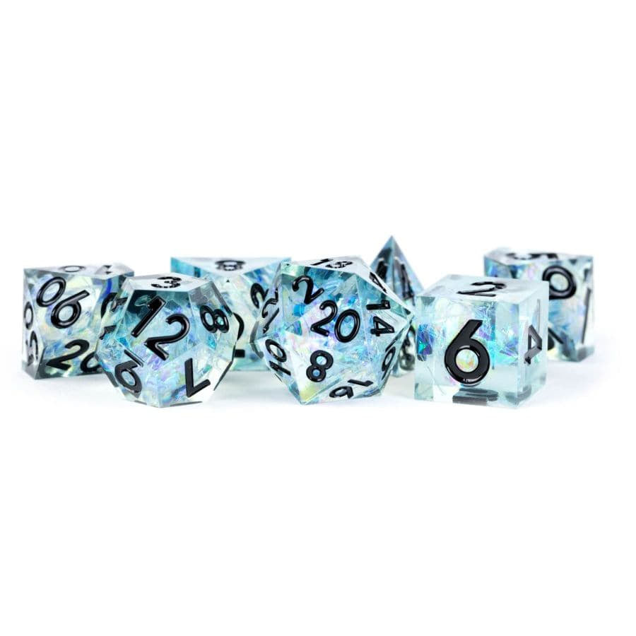 Handcrafted Sharp Edge Resin Dice Set - Captured Frost (7)