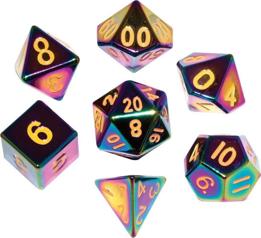 16mm Metal Poly Dice Set - Flame Torched Rainbow