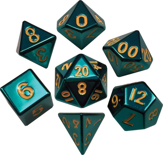 16mm Metal Poly Dice Set - Turquoise Painted