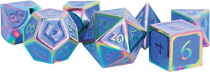 16mm Metal Poly Dice Set - Rainbow w/ Blue Enamel