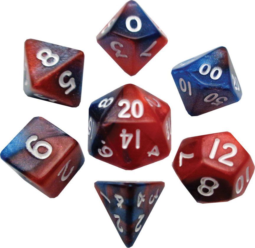Mini Poly Dice Set - Red/Blue w/ White Numbers