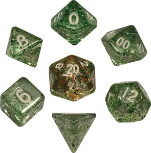 Mini Poly Dice Set - Ethereal Green w/ White Numbers