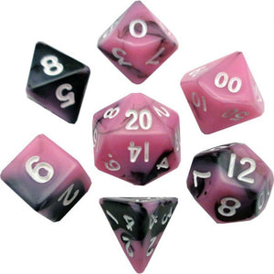 Mini Poly Dice Set - Pink/Black w/ White Numbers