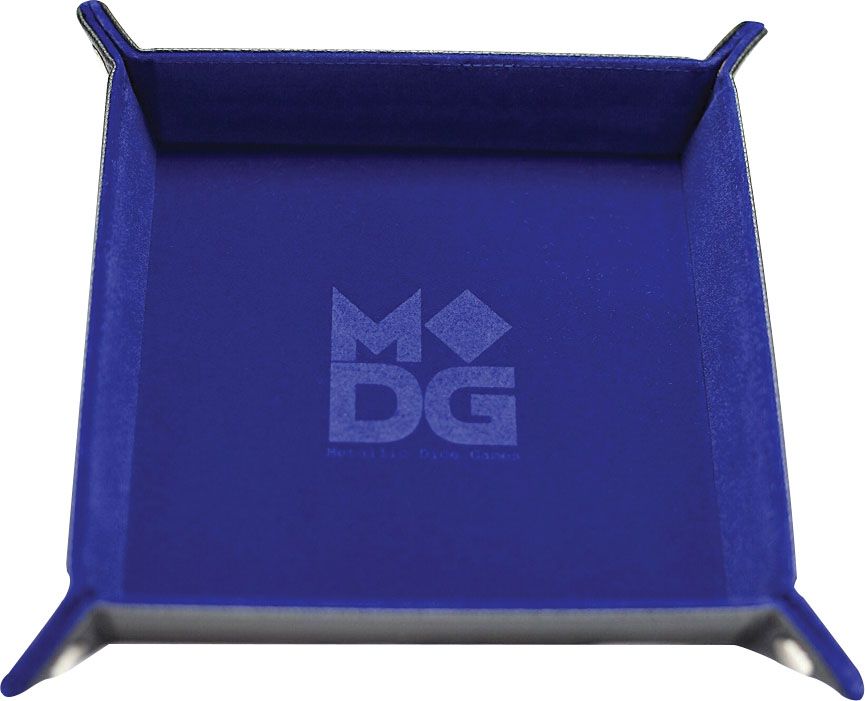 10"x10" Velvet Folding Dice Tray w/ Leather Backing - Blue