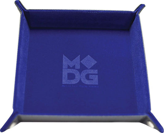 10"x10" Velvet Folding Dice Tray w/ Leather Backing - Blue