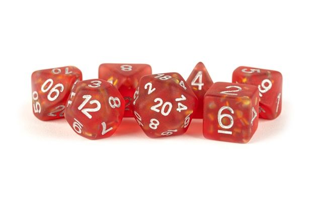 Icy Opal: 16mm Resin Poly Dice Set - Red/Silver Numbers (7)