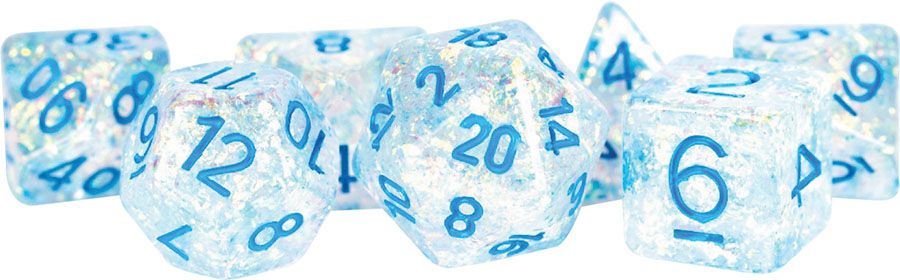 Flash: 16mm Resin Poly Dice Set - Clear/Light Blue Numbers (7)