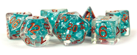 Pearl: 16mm Resin Poly Dice Set - Teal /Copper Numbers (7)