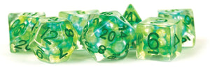 Pearl: 16mm Resin Poly Dice Set - Sea Foam/Green Numbers (7)