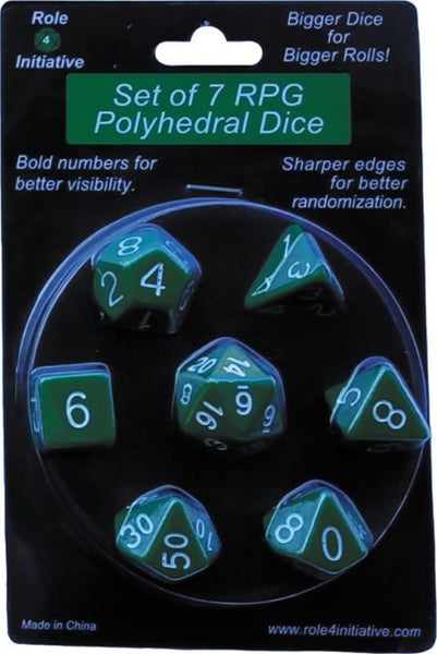 Opaque Poly DIce - Dark Green w/ White Numbers (7)