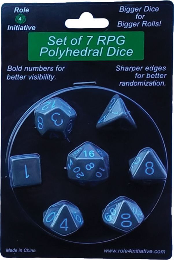 Opaque Poly DIce - Dark Gray w/ Light Blue Numbers (7)
