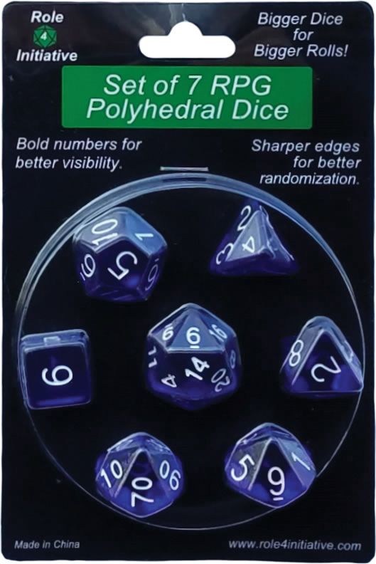 Translucent Poly Dice - Dark Blue w/ White Numbers (7)