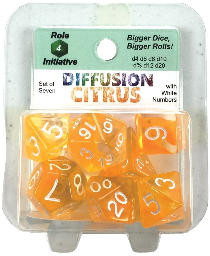 Diffusion Poly Dice - Citrus w/ White Numbers (7)