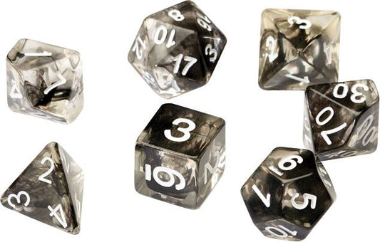RPG Dice Set - Black Cloud Transparent Resin (7)