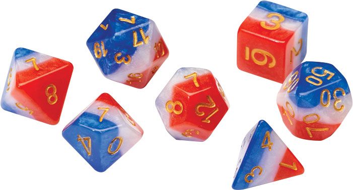 RPG Dice Set - Red White and Blue Semi-Transparent Resin (7)
