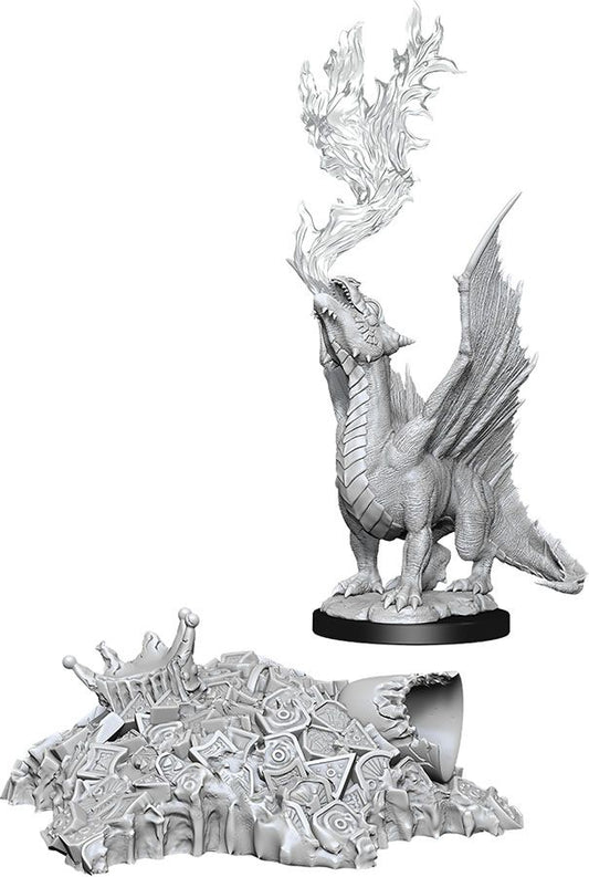 Nolzur's Marvelous Unpainted Miniatures - Gold Dragon Wyrmling & Small Treasure Pile