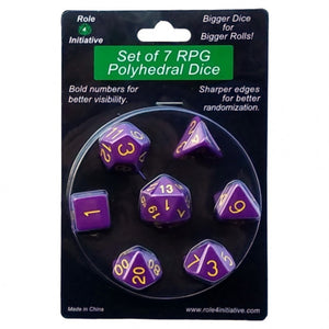 Opaque Poly DIce - Dark Purple w/ Gold Numbers (7)