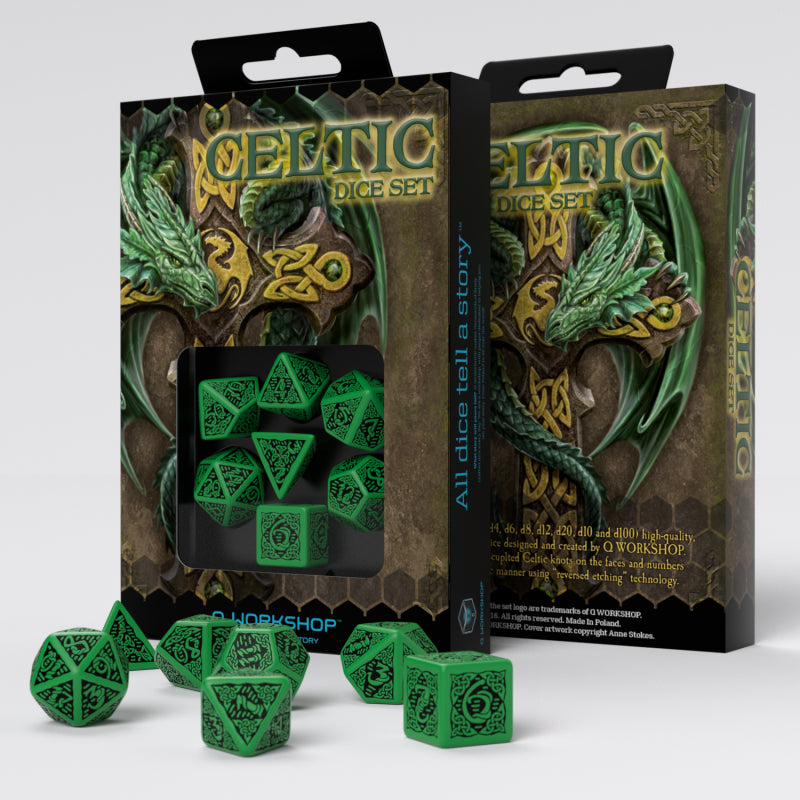 RPG Dice Set - Celtic: Green & Black (7)
