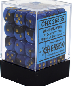 Gemini: 12mm D6 - Black Blue Gold/Black (36)
