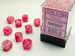 Ghostly Glow: 12mm D6 - Pink/Silver (36)