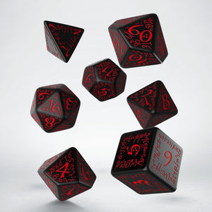 RPG Dice Set - Elvish: Black & Red (7)