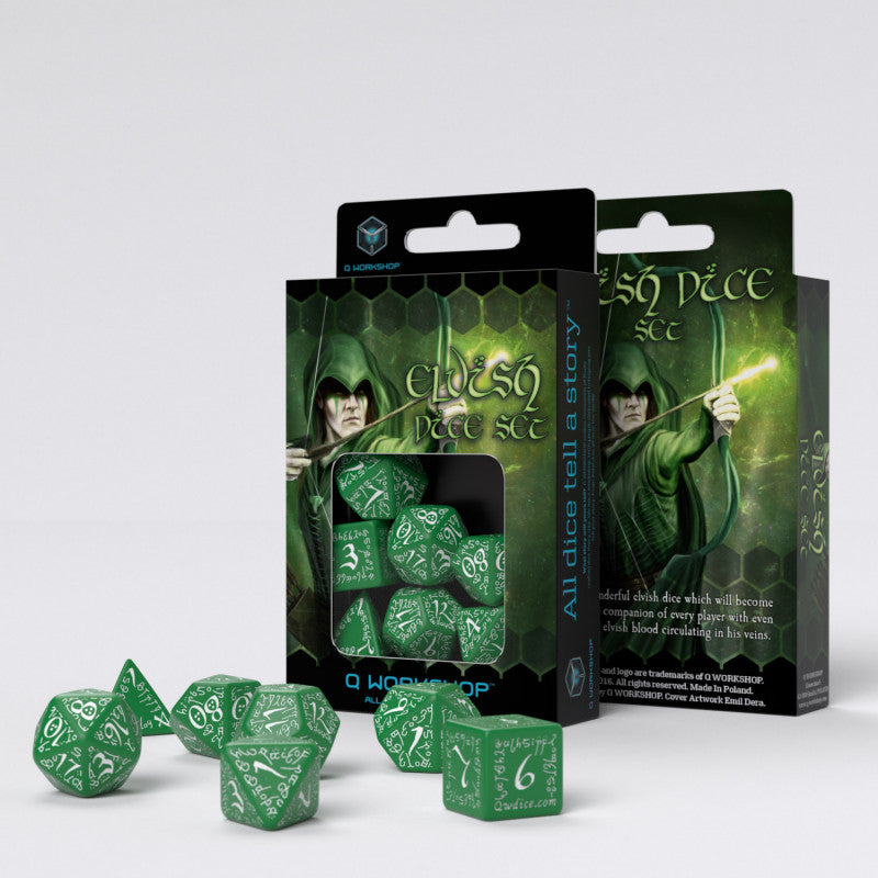 RPG Dice Set - Elvish: Green & White (7)