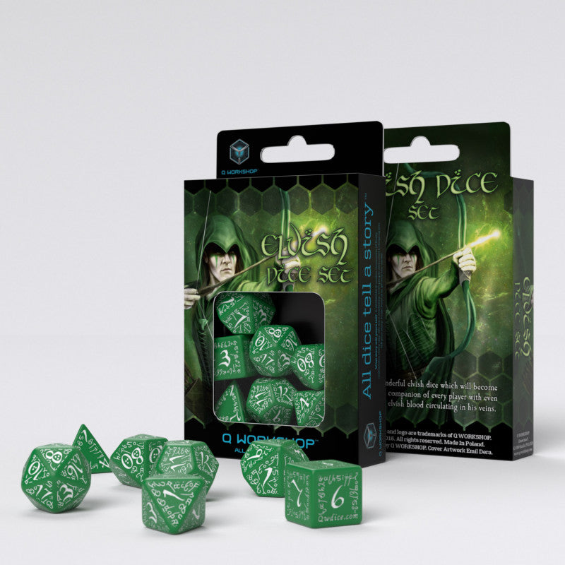 RPG Dice Set - Elvish: Green & White (7)