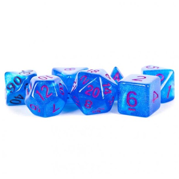 Stardust: 16mm Acrylic Poly Dice Set - Blue/Purple Numbers (7)