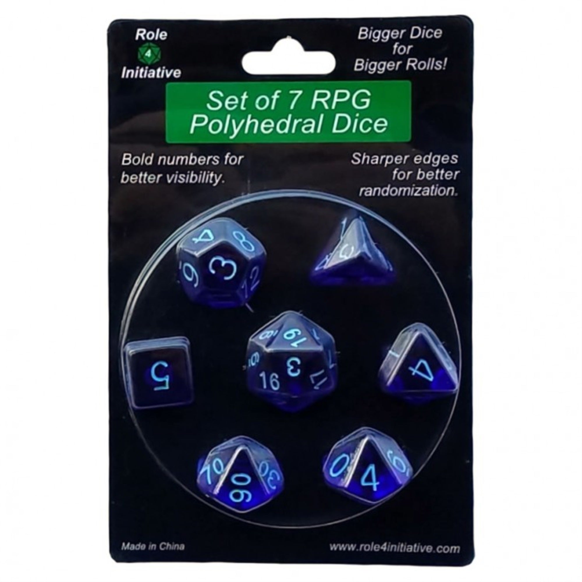 Translucent Poly Dice - Dark Blue w/ Light Blue Numbers (7)