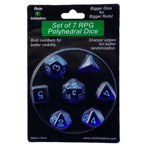 Translucent Poly Dice - Dark Blue w/ Light Blue Numbers (7)