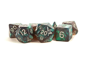 Stardust: 16mm Acrylic Poly Dice Set - Gray/Silver Numbers (7)