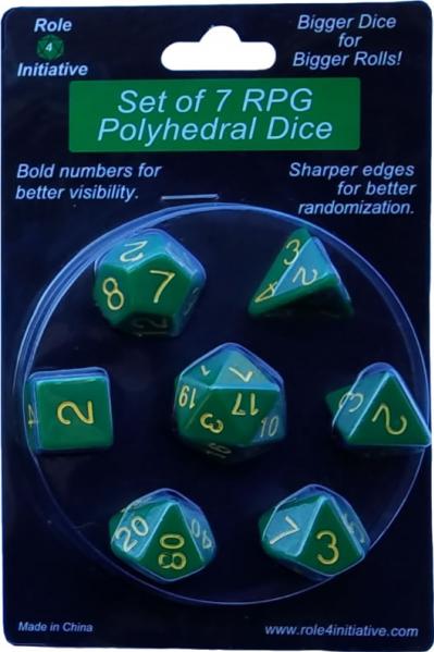 Opaque Poly DIce - Dark Green w/ Gold Numbers (7)
