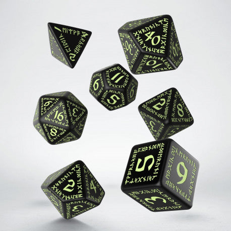 RPG Dice Set - Runic: Glow-in-the-Dark Black & White (7)