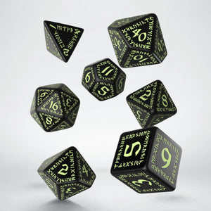 RPG Dice Set - Runic: Glow-in-the-Dark Black & White (7)