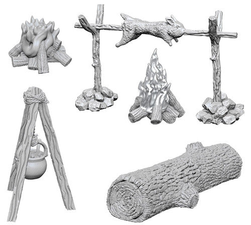 Wizkids: Deep Cuts Unpainted Miniatures - Campfire & Sitting Log